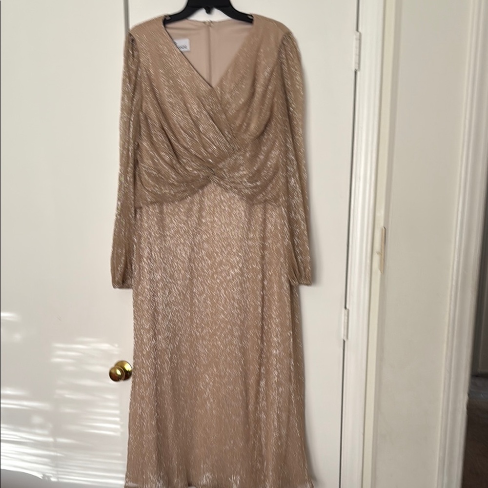 Gold Sequin Long Sleeve V-Neck Gown